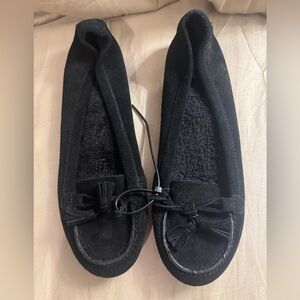 NWOT Crocs 203591 Lina Lined Suede Flat Loafer Moccasin Shoes, Black, US 7